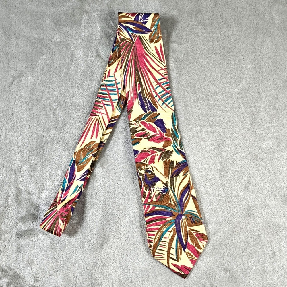 Vintage Fendi Tie Mens Pink Red Floral Tropical Handmade Silk Made In Italy